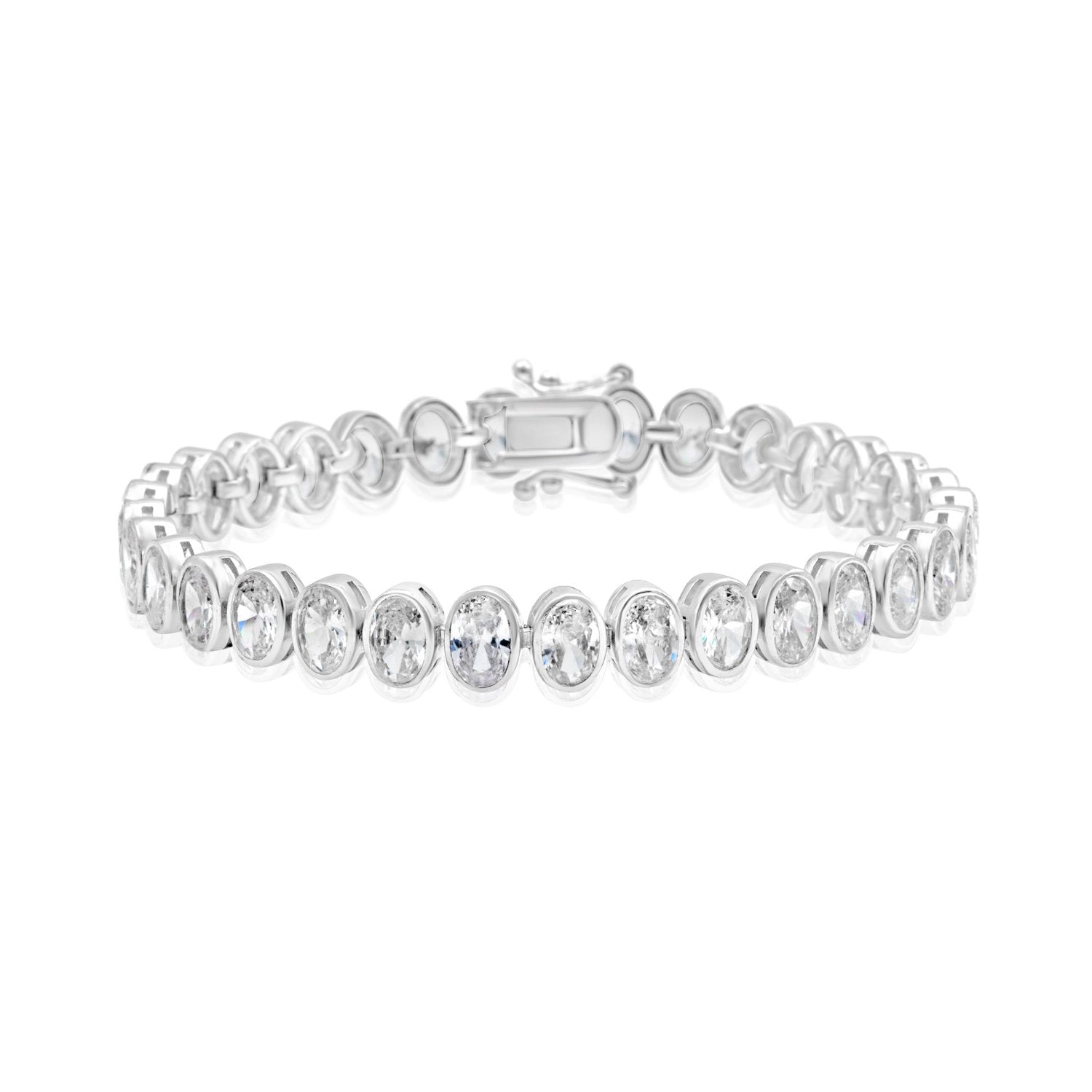 Bezel-Set Oval Tennis Statement Bracelet