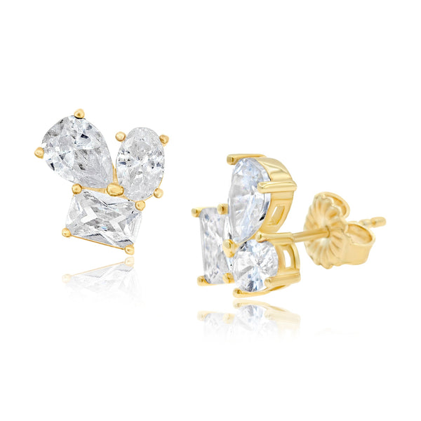 [LLOYD] 14K☆Lucky three-piece stone Earrings Multi Shape 3 Stone Studs – SHOPSHYMI