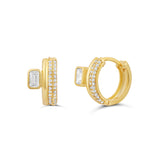 Two Row and Emerald Stone Huggies