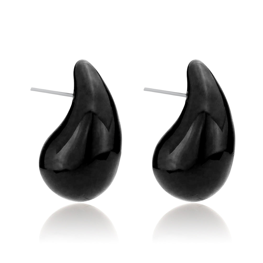 YouBella Black Gunmetal-Toned Stone-Studded Contemporary Drop Earrings