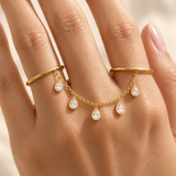 Two Finger Bezel Set Adjustable Ring