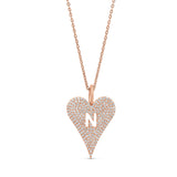 Personalized Pave Heart Letter Initial Charm Necklace