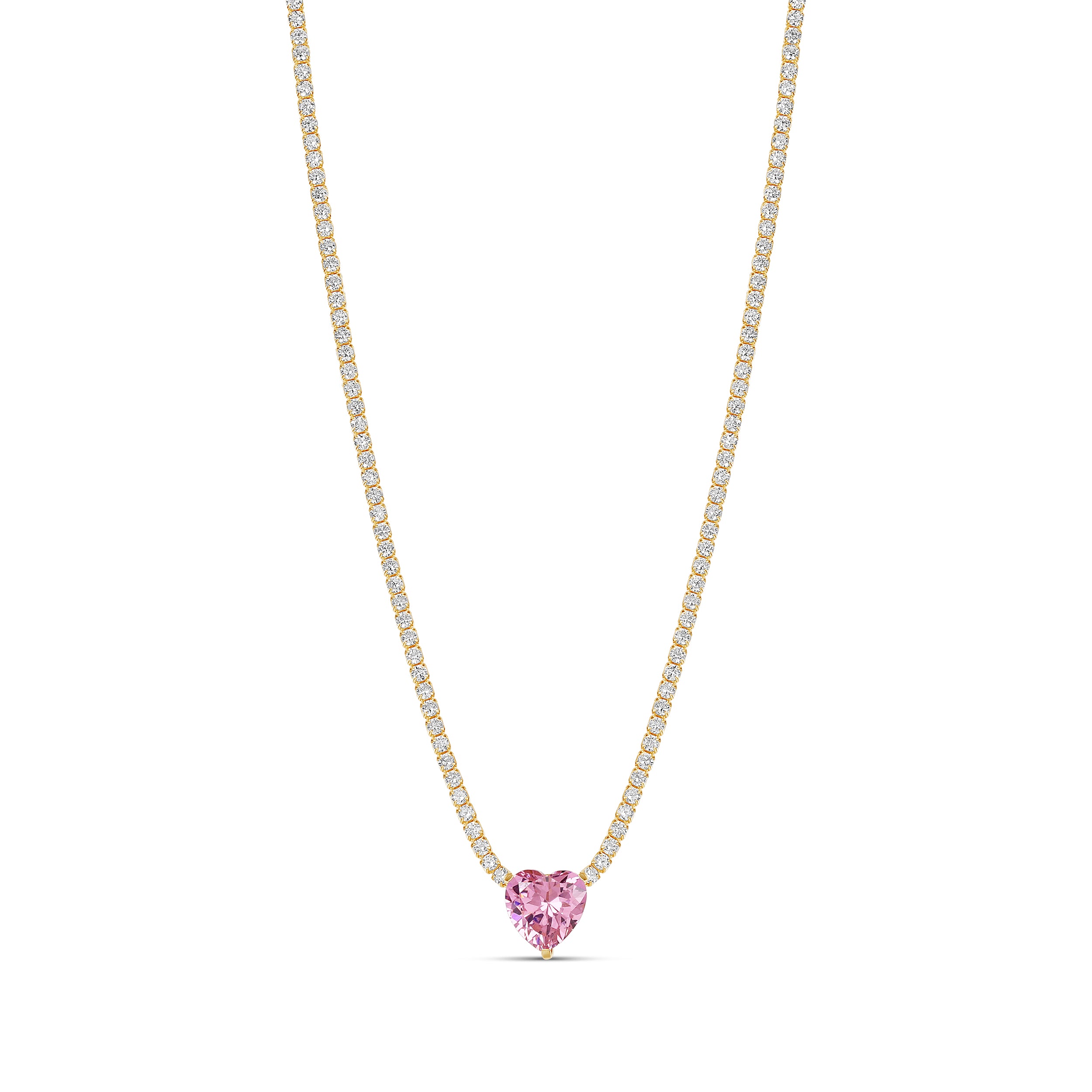 Fancy Heart Gold Tennis Necklace