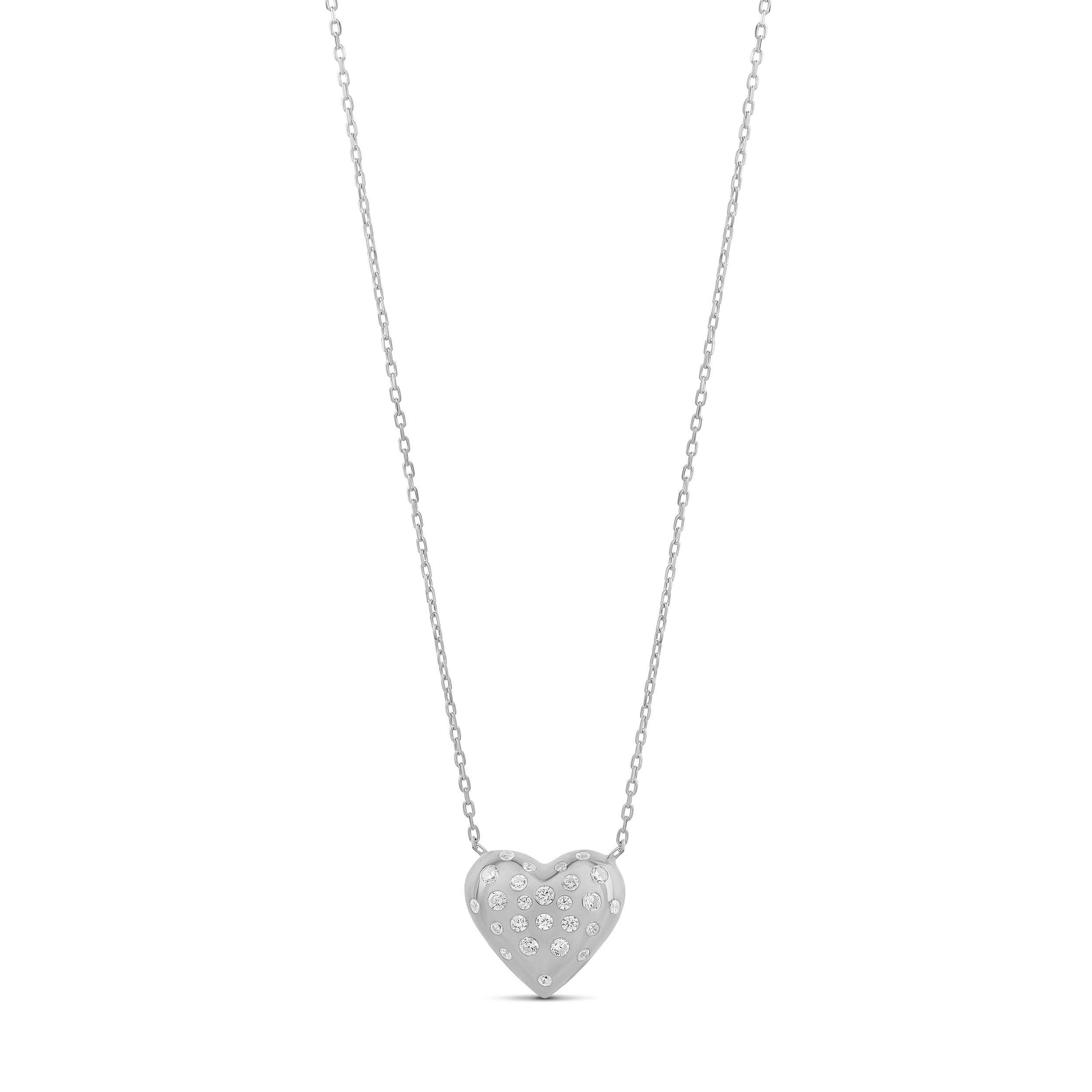 Scattered Stone Puffy Heart Necklace