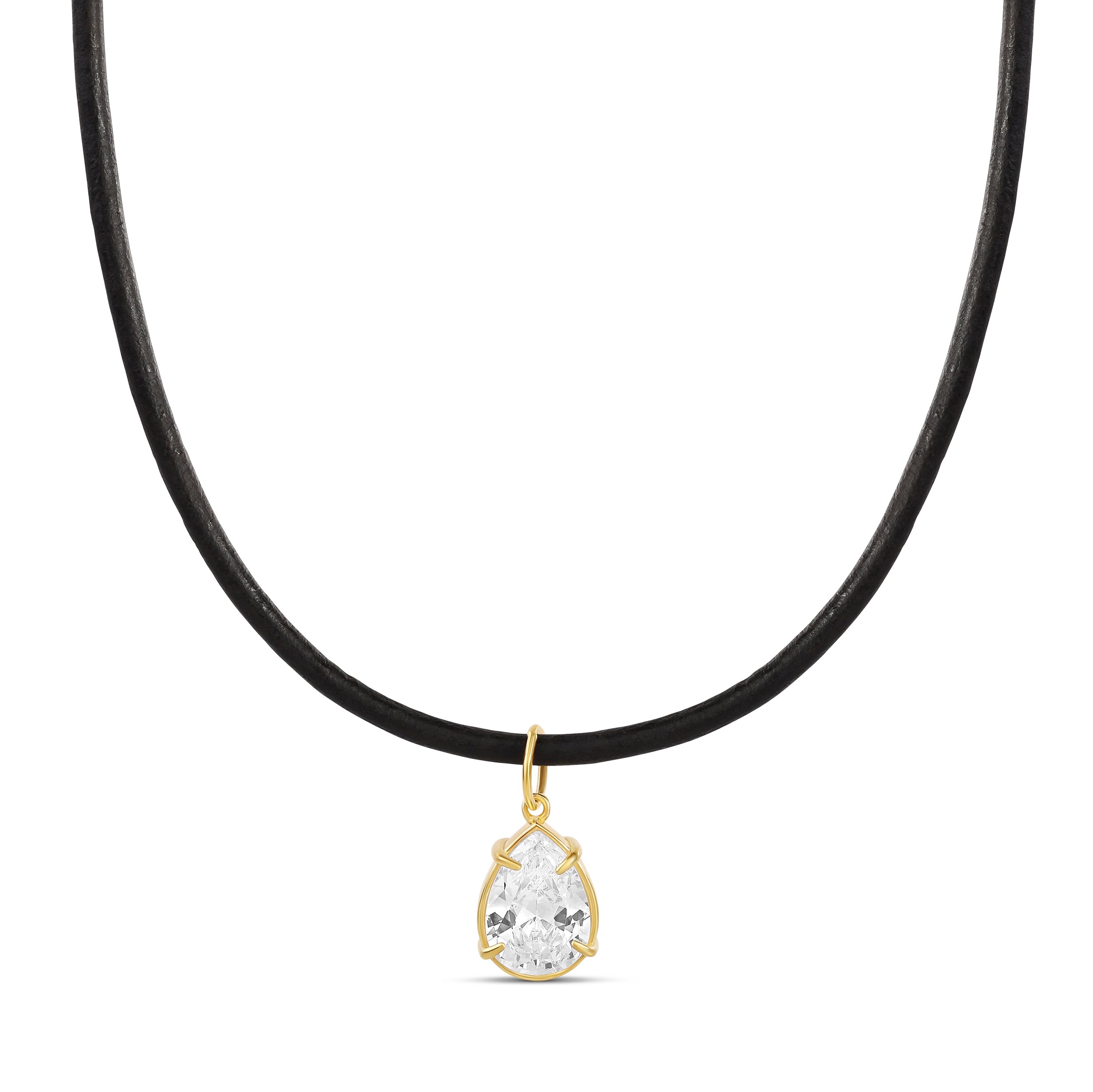 Pear Shape Stone on a Black Rubber Cord