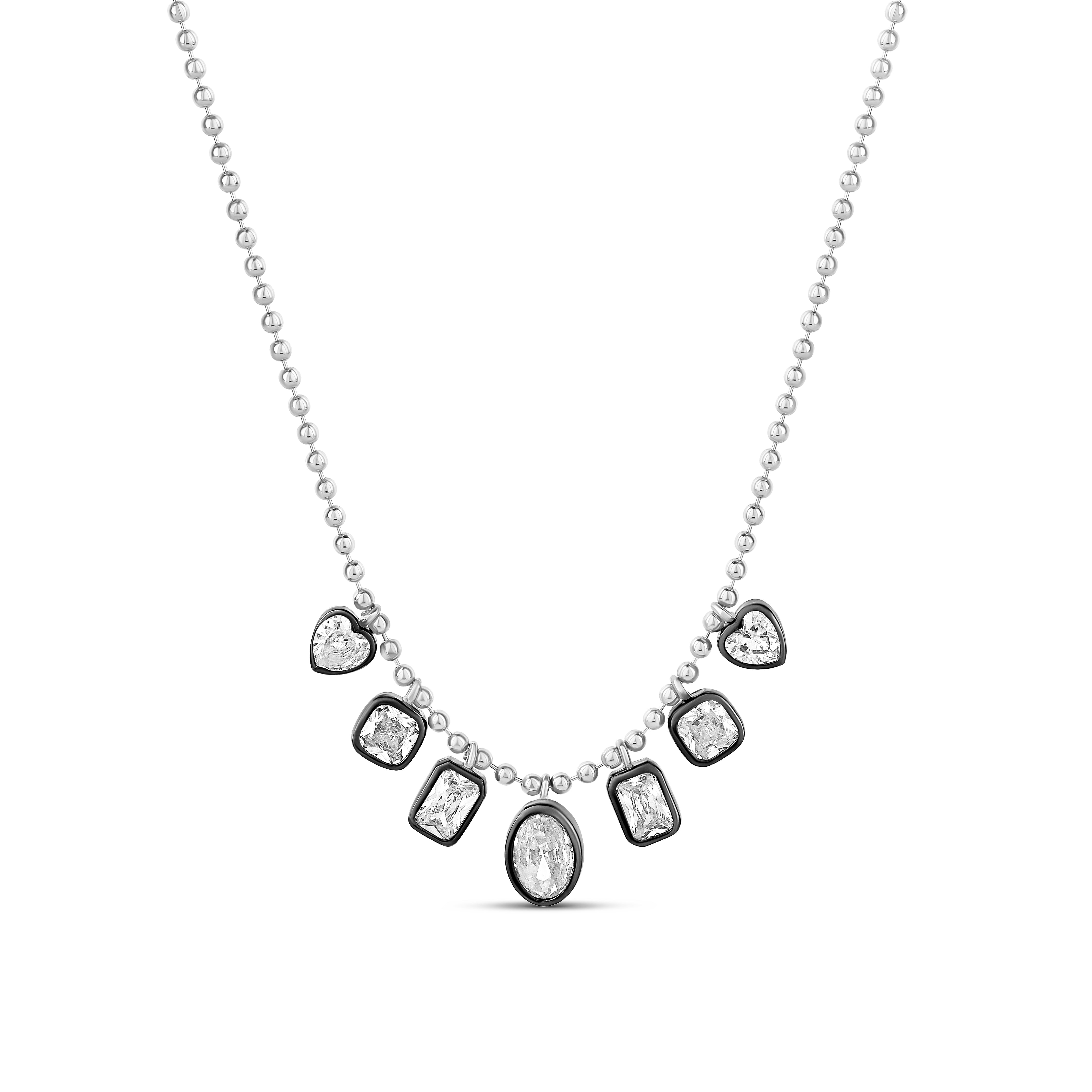 Dangling Mix Shape Stones on Beaded Ball Chain