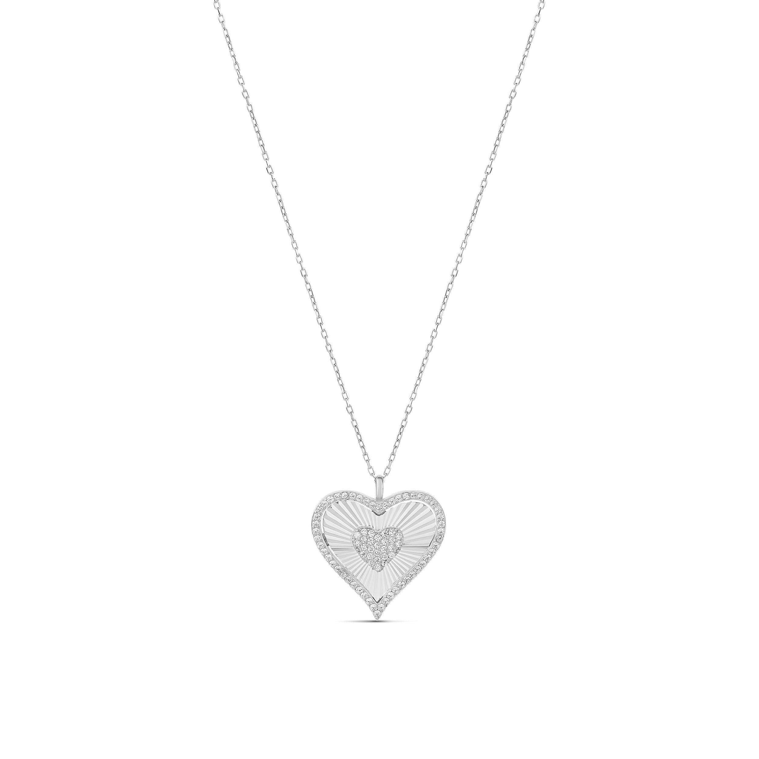 Fluted Pave Heart Pendant