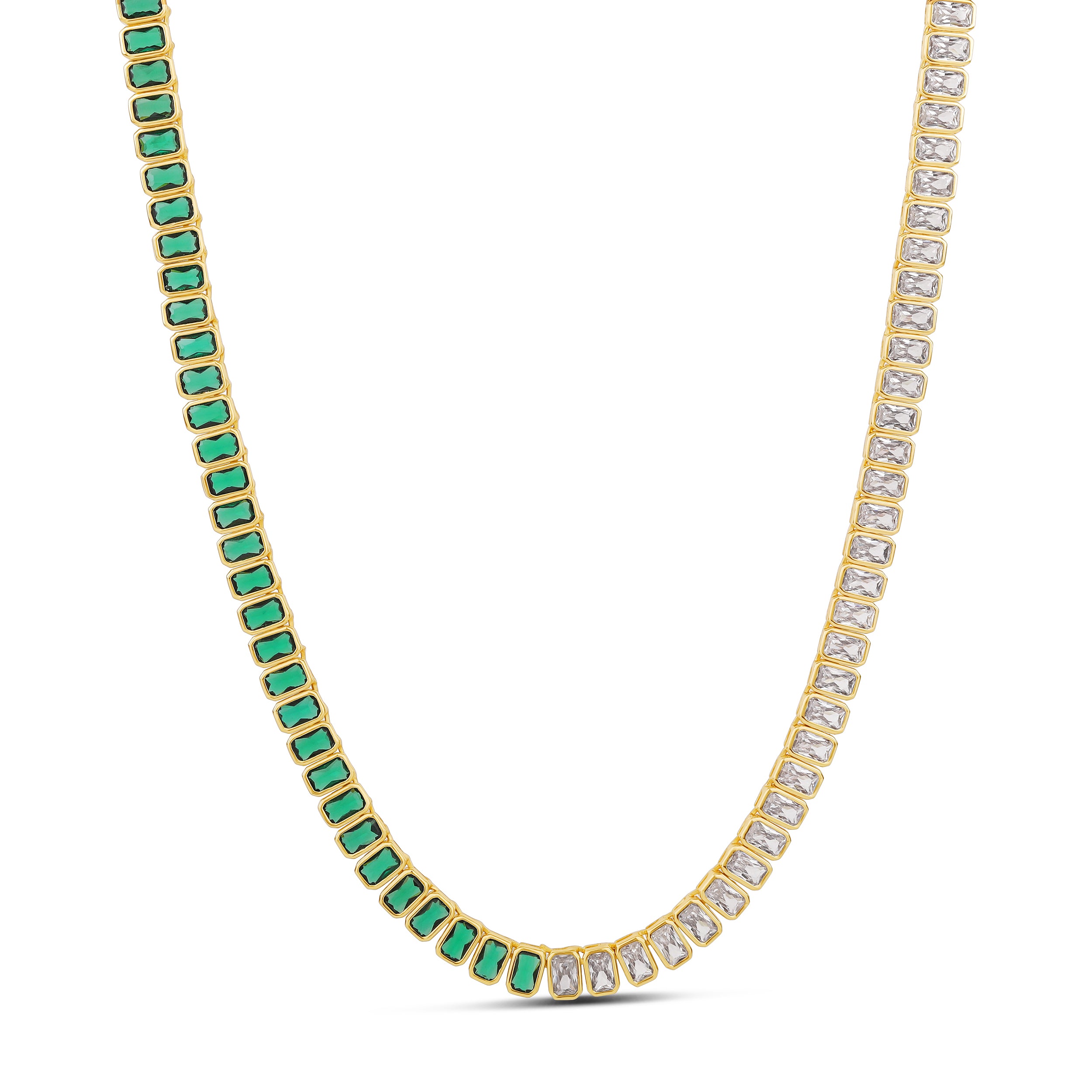 Half and Half Colored Emerald Tennis Necklace