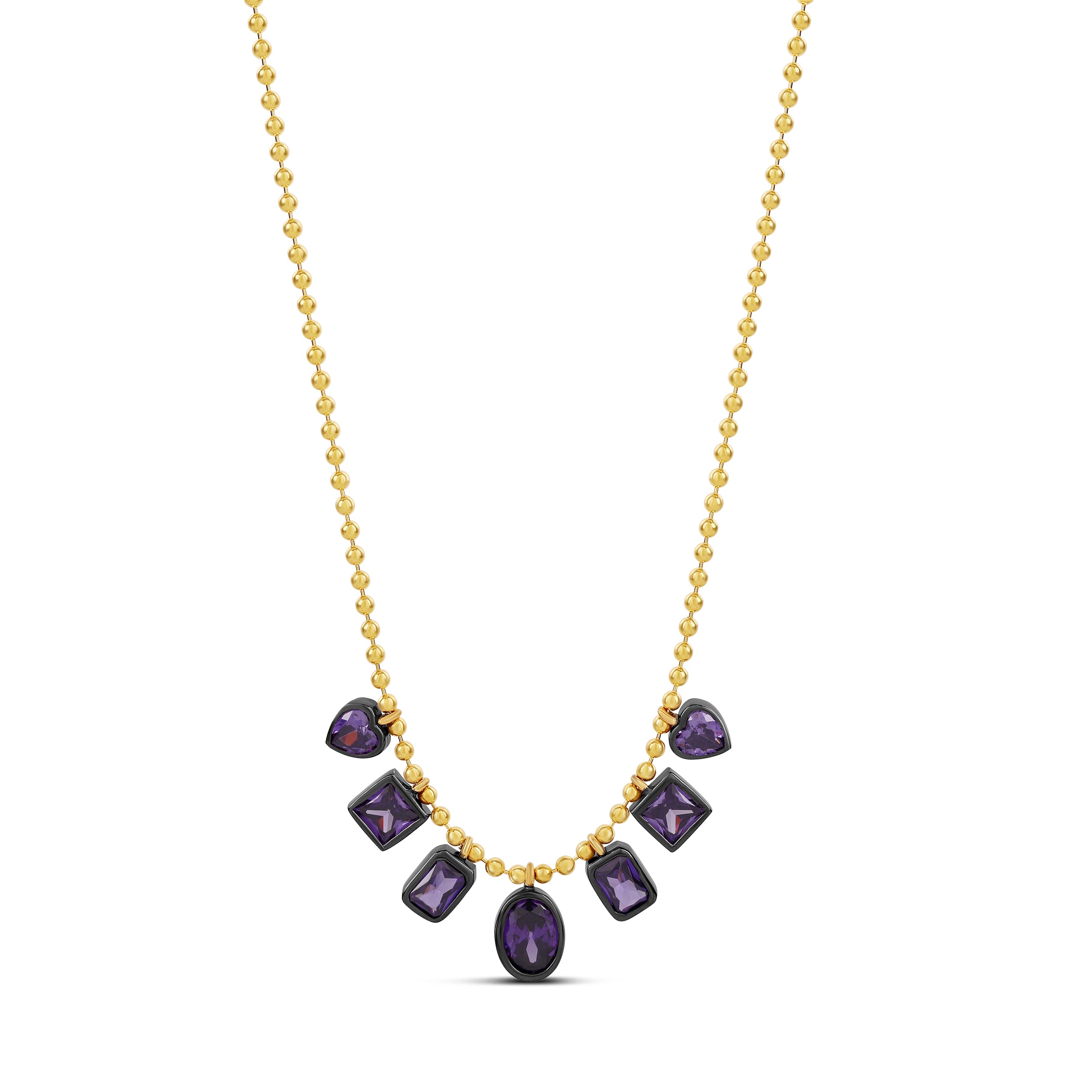 Black Rhodium Dangling Mix Shape Stones on Beaded Ball Chain