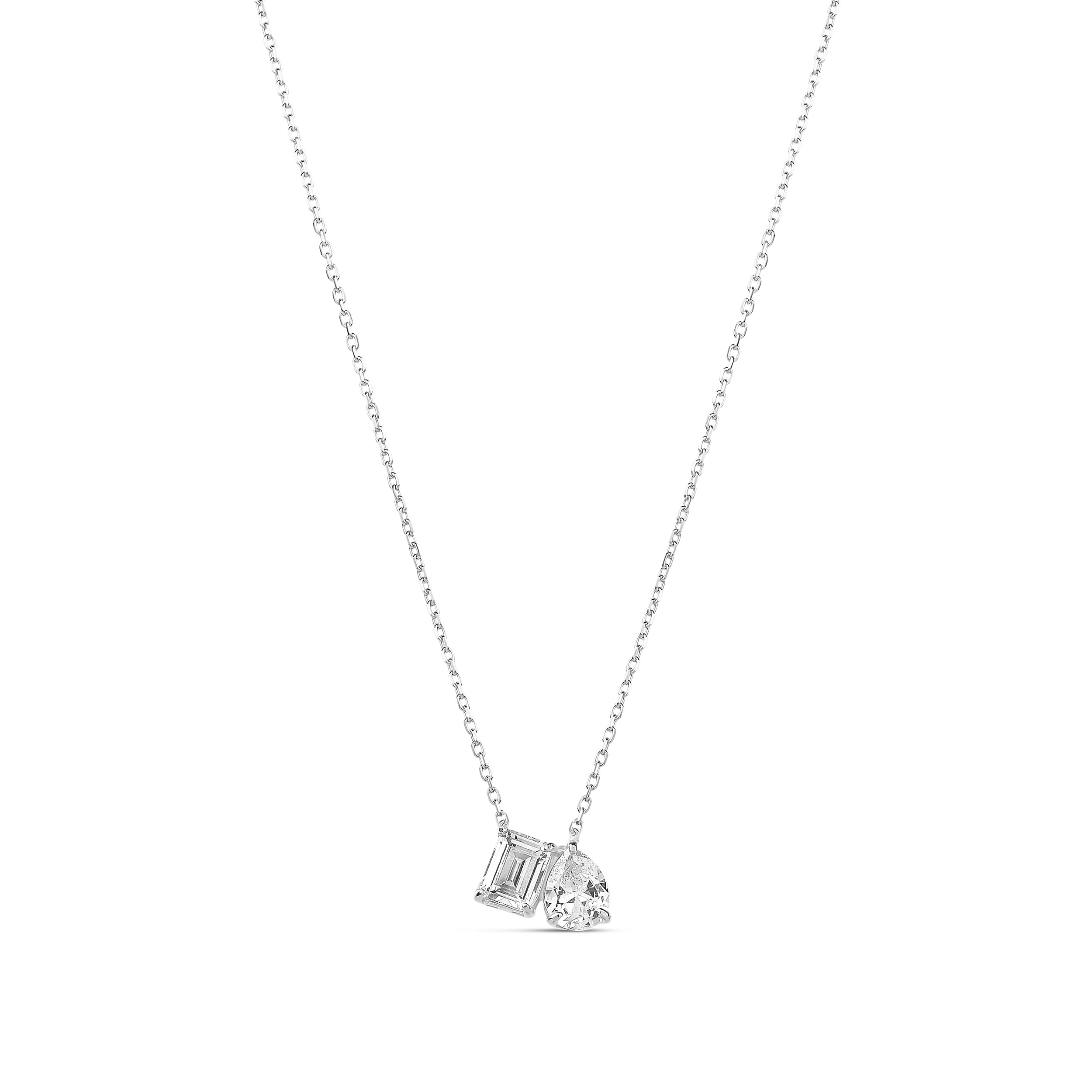 Emerald and Pear Two Stone Necklace