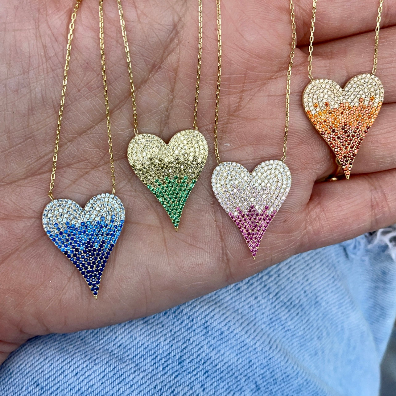 Ombre Pave Heart Necklace
