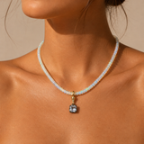 Opal Beaded Necklace with Drop