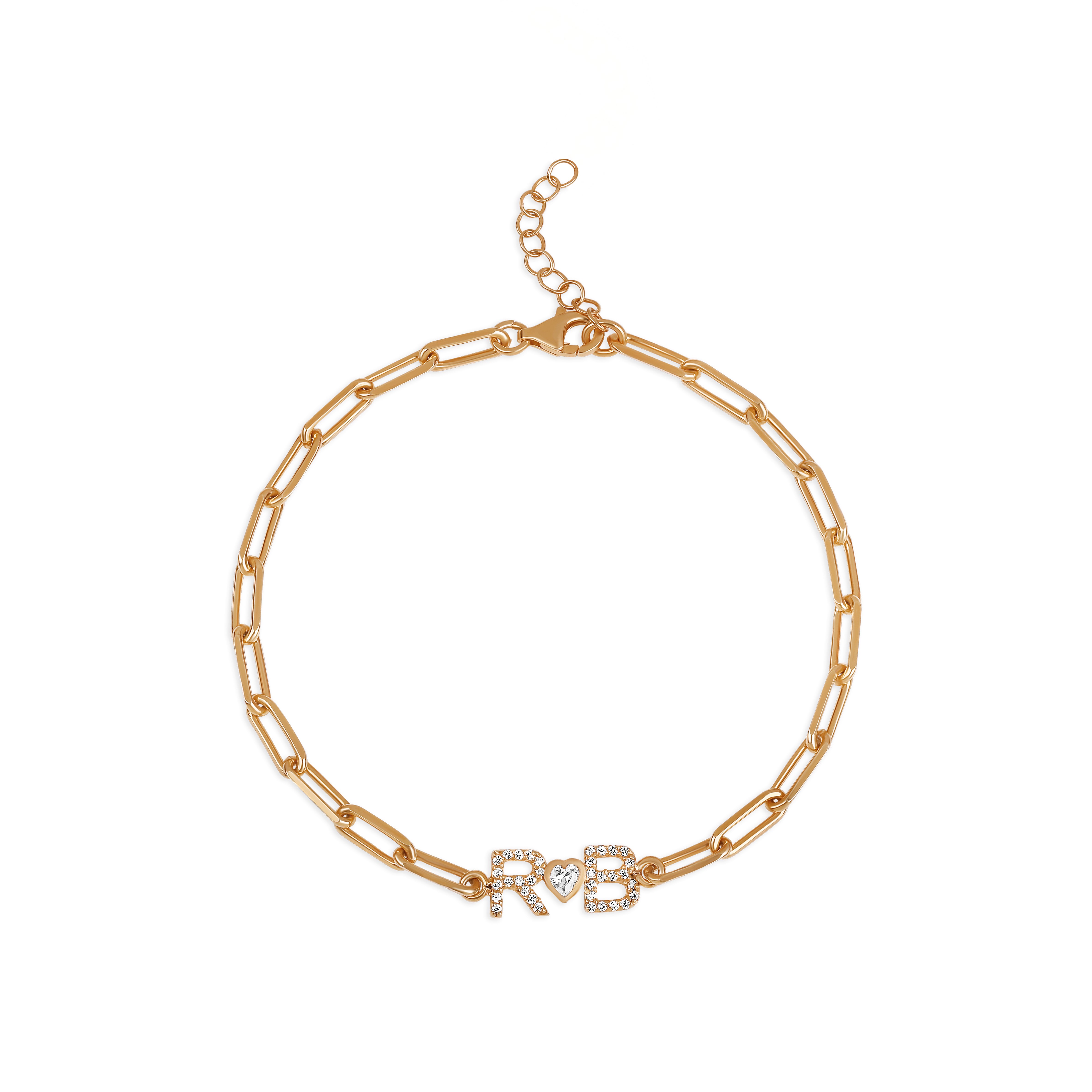 Personalized Pave Initial and Heart Bracelet