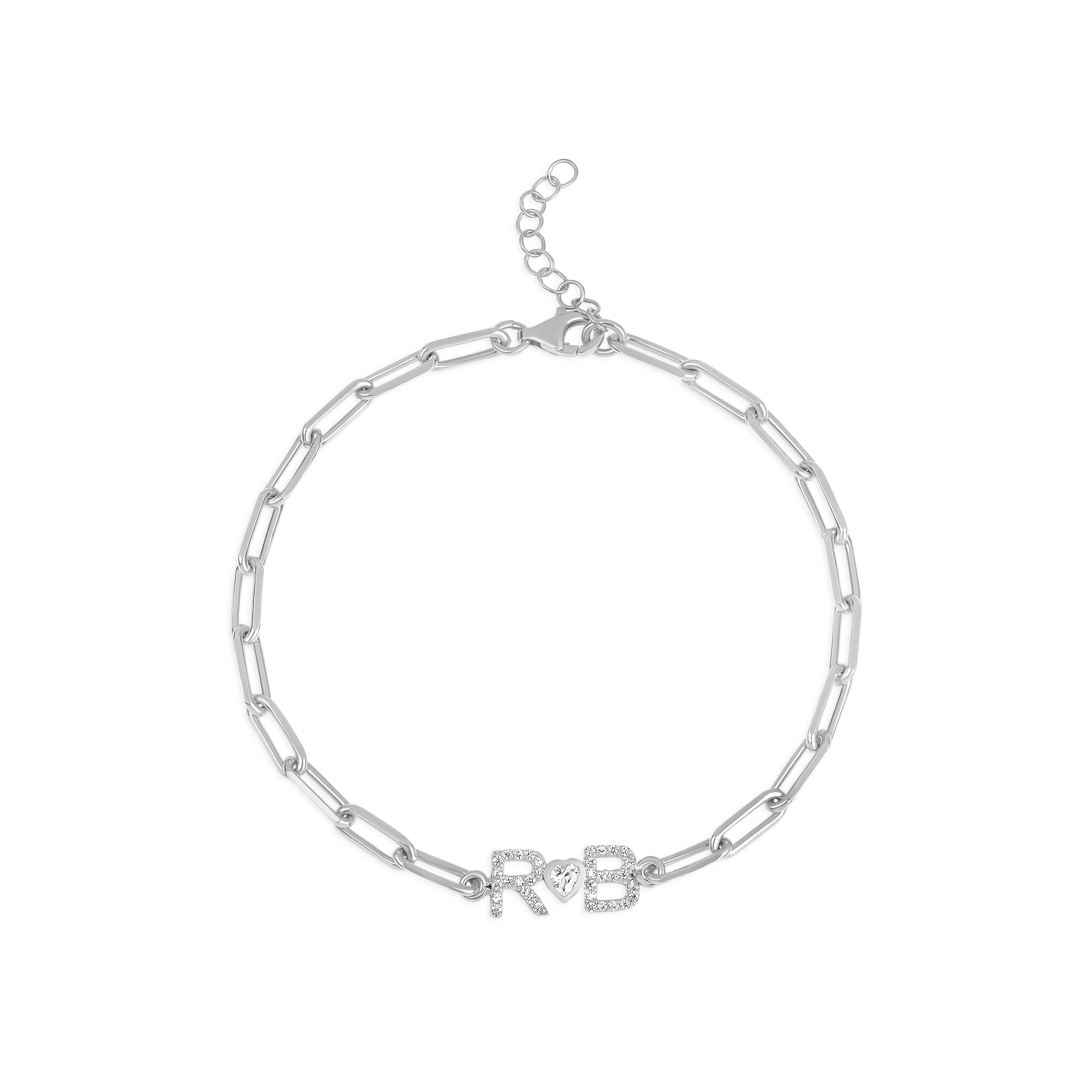 Personalized Pave Initial and Heart Bracelet