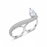 Pave Pear Double Finger Ring