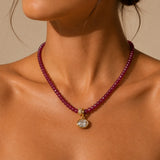Ruby Necklace with Bezel Oval Charm Pendant
