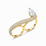 Pave Pear Double Finger Ring