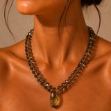 Smokey Quartz Oversized Necklace with Drop