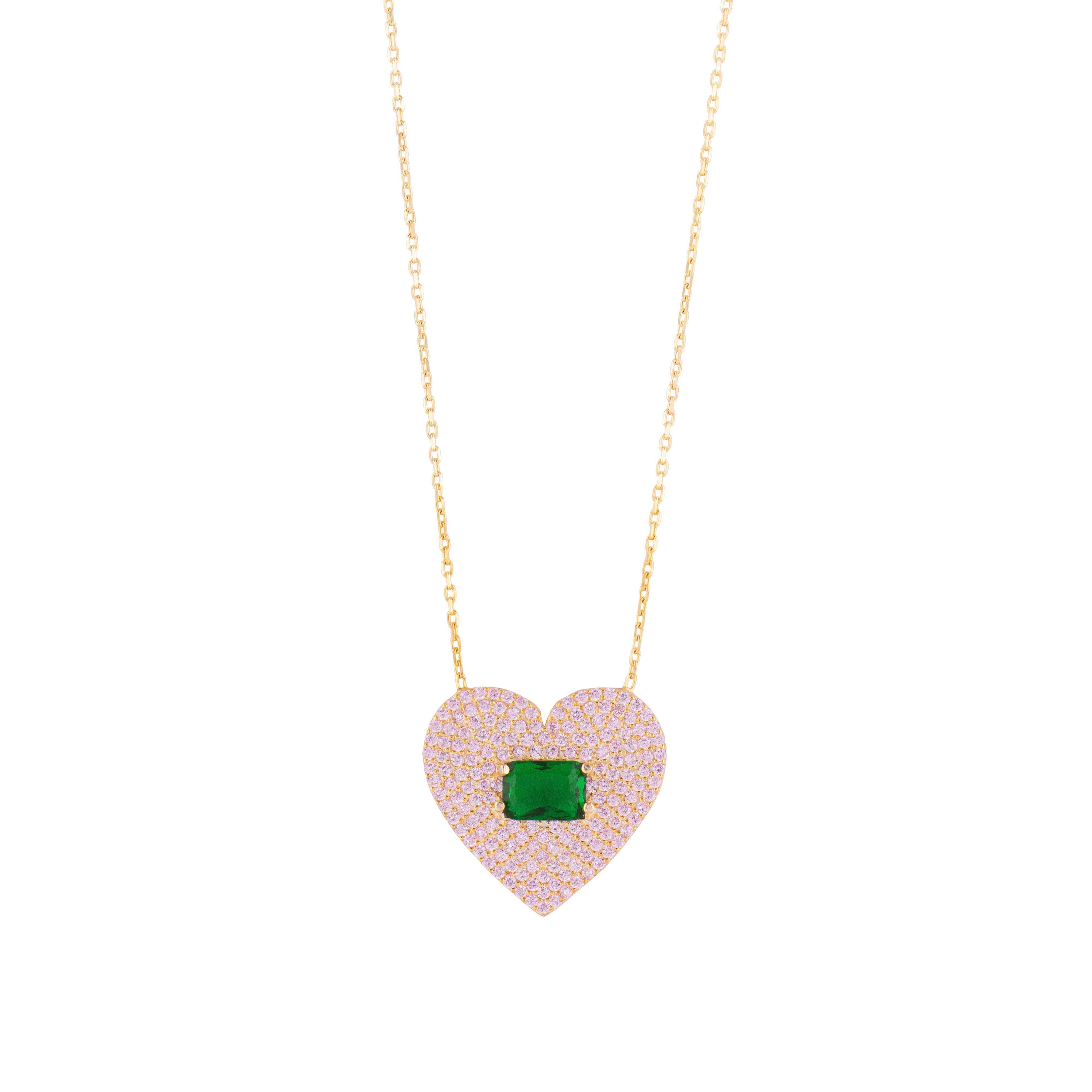 Pave Heart & Stone Necklace