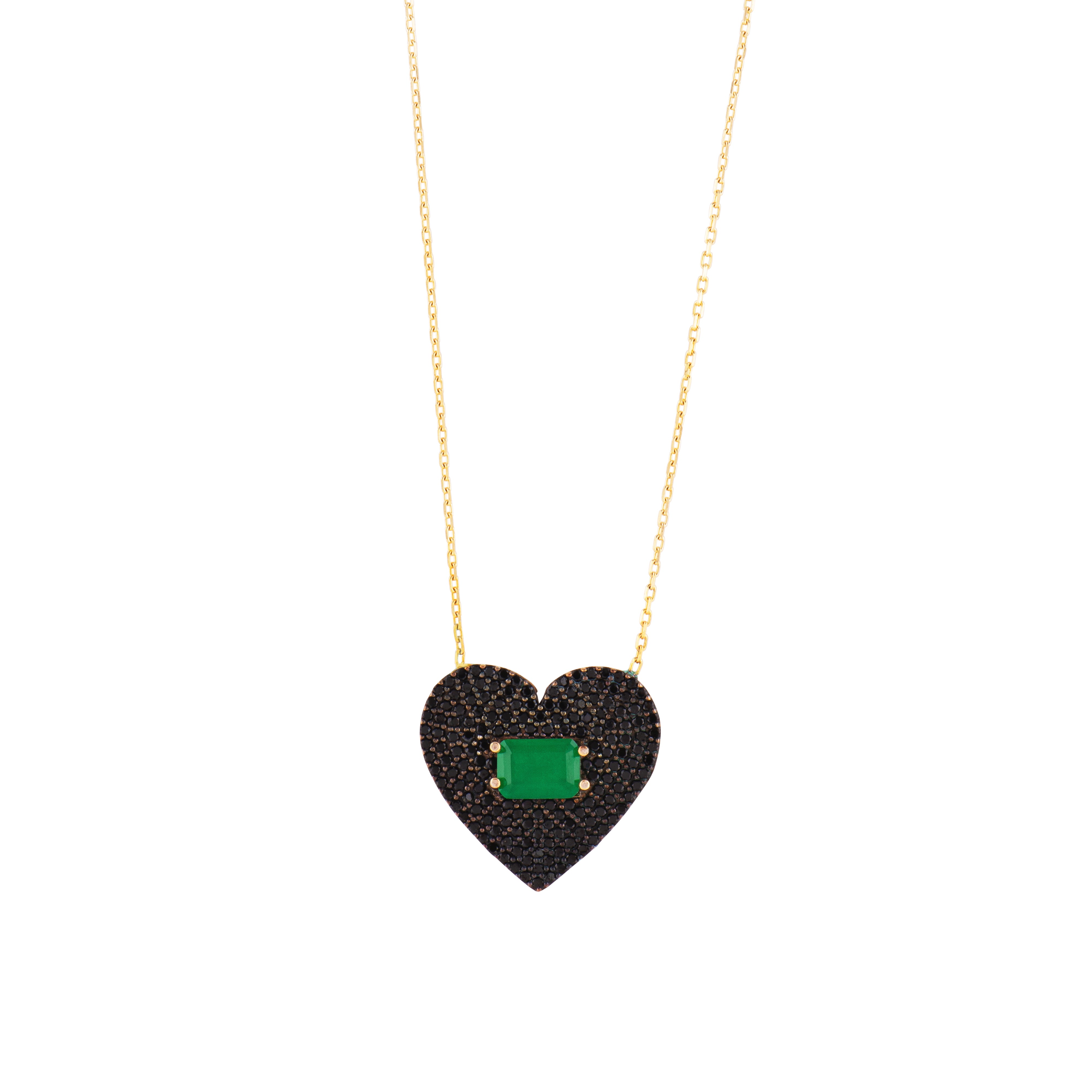 Pave Black Heart & Stone Necklace