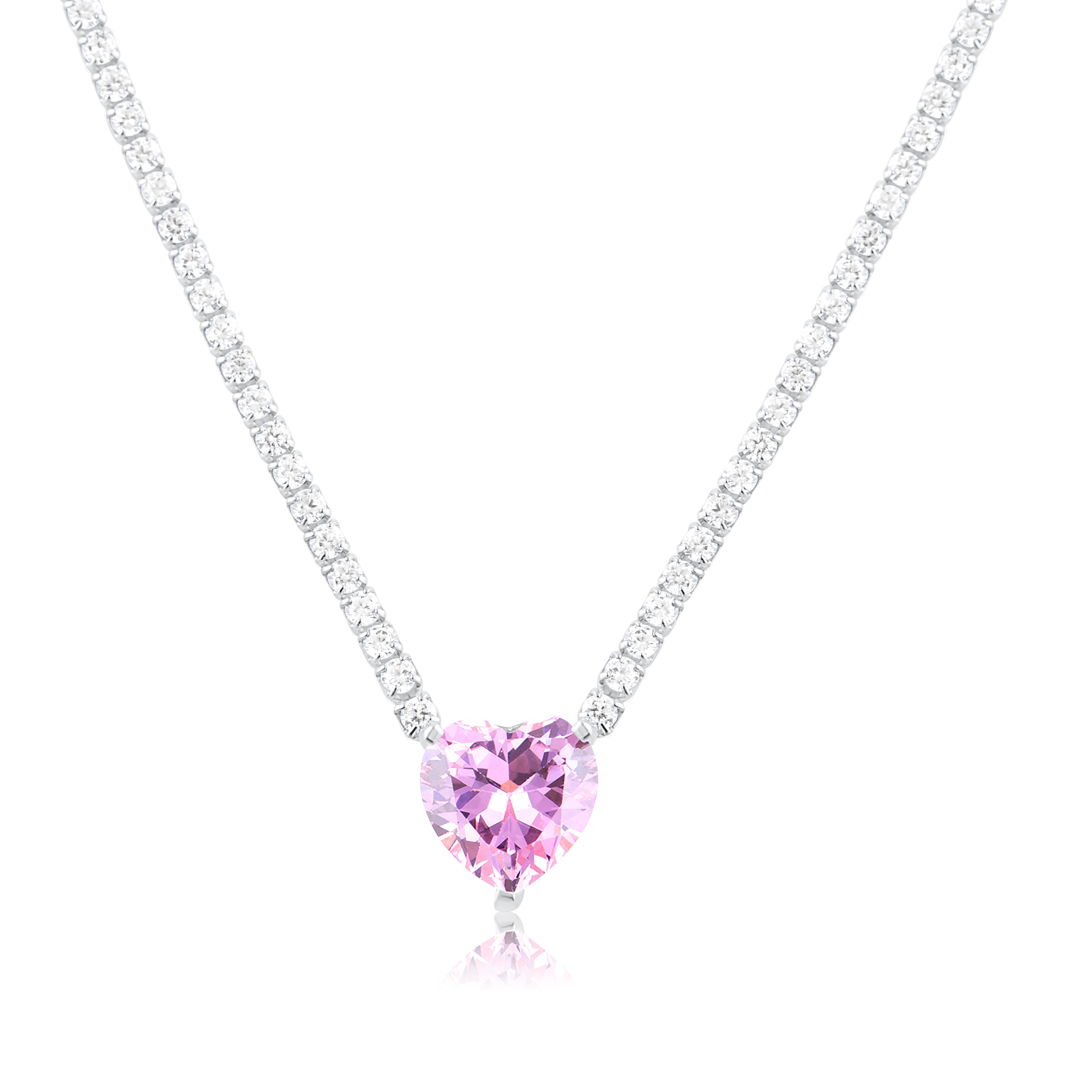 Fancy Heart Silver Heart Tennis Necklace