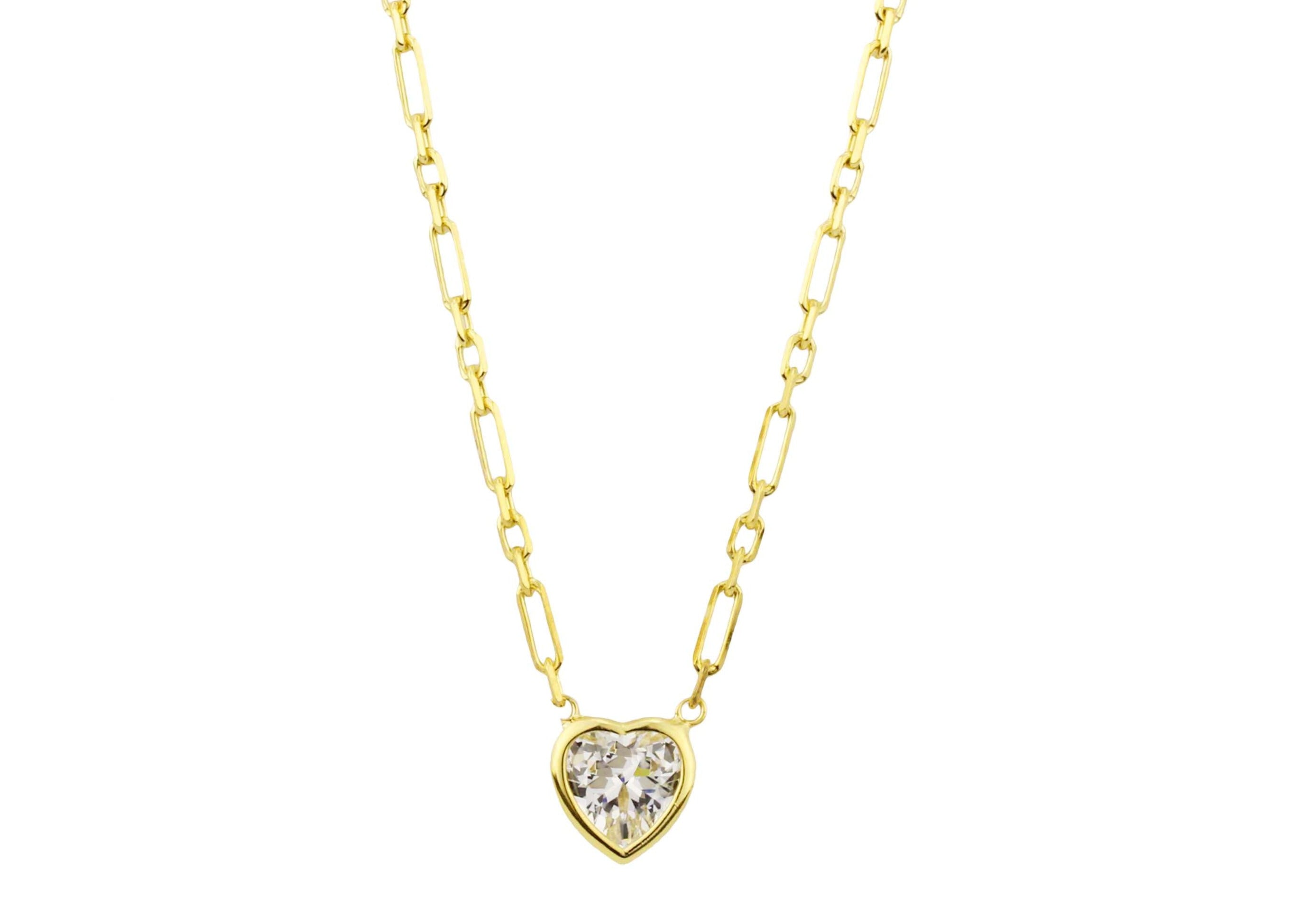 Bezel Heart On A Paperclip Necklace