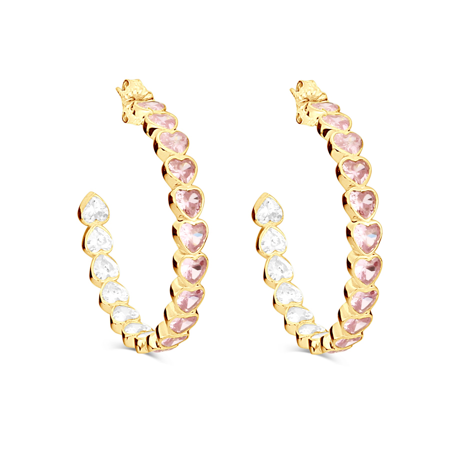 Large Bezel Set Heart Hoops