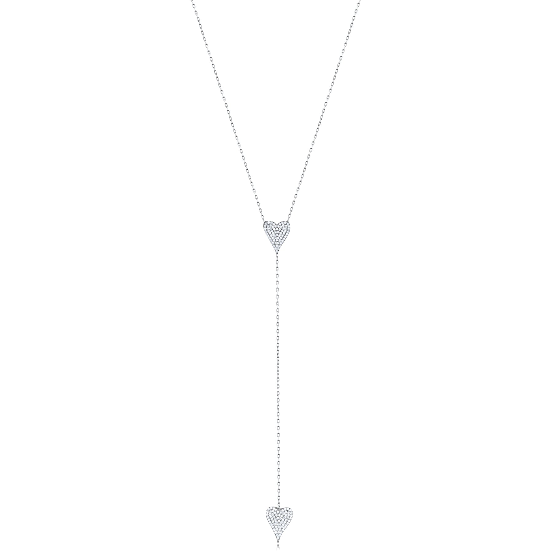 Double Pave Heart Lariat