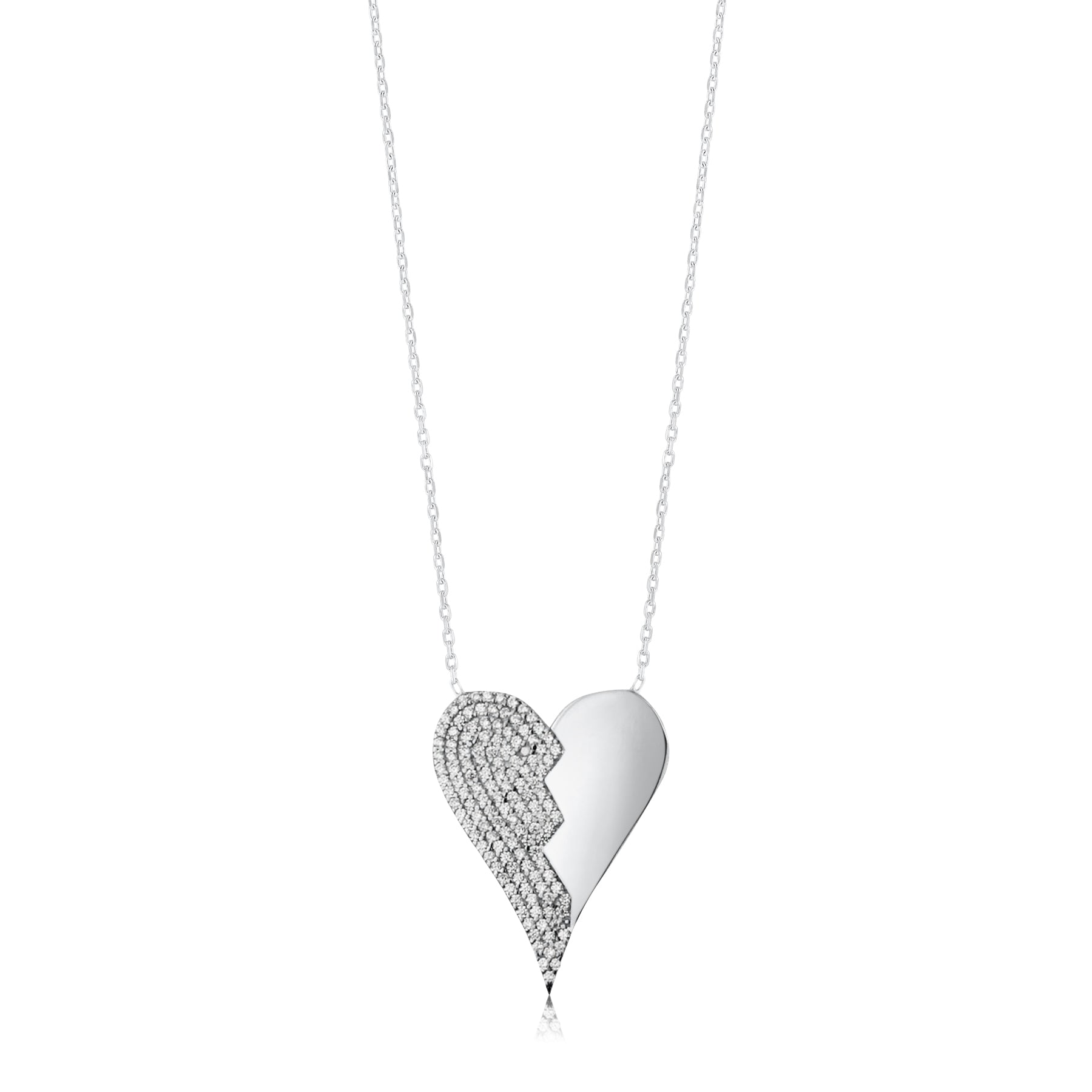 Half Pave Heart Necklace