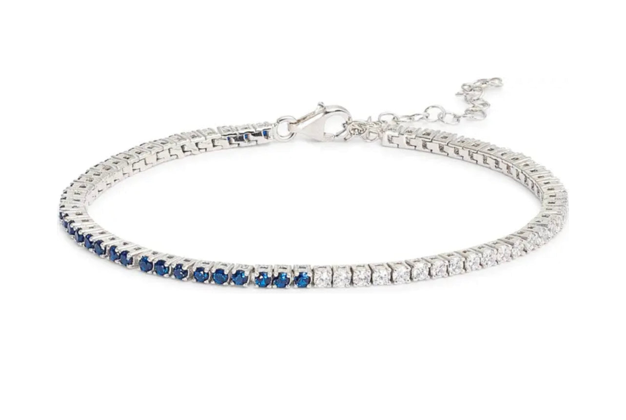 Half Blue Sapphire & Diamond Bezel Paper Clip Bracelet