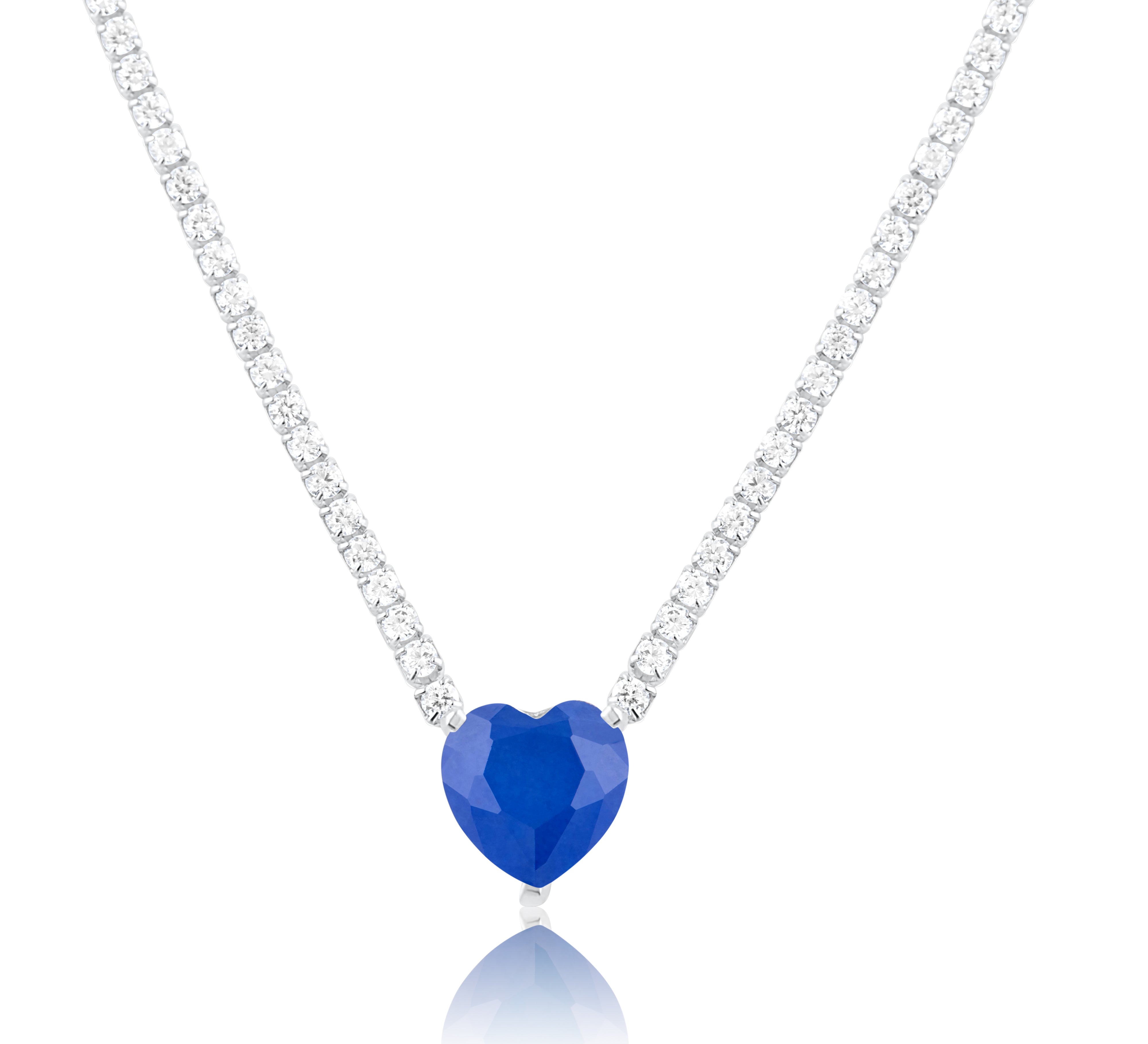 Fancy Heart Silver Heart Tennis Necklace