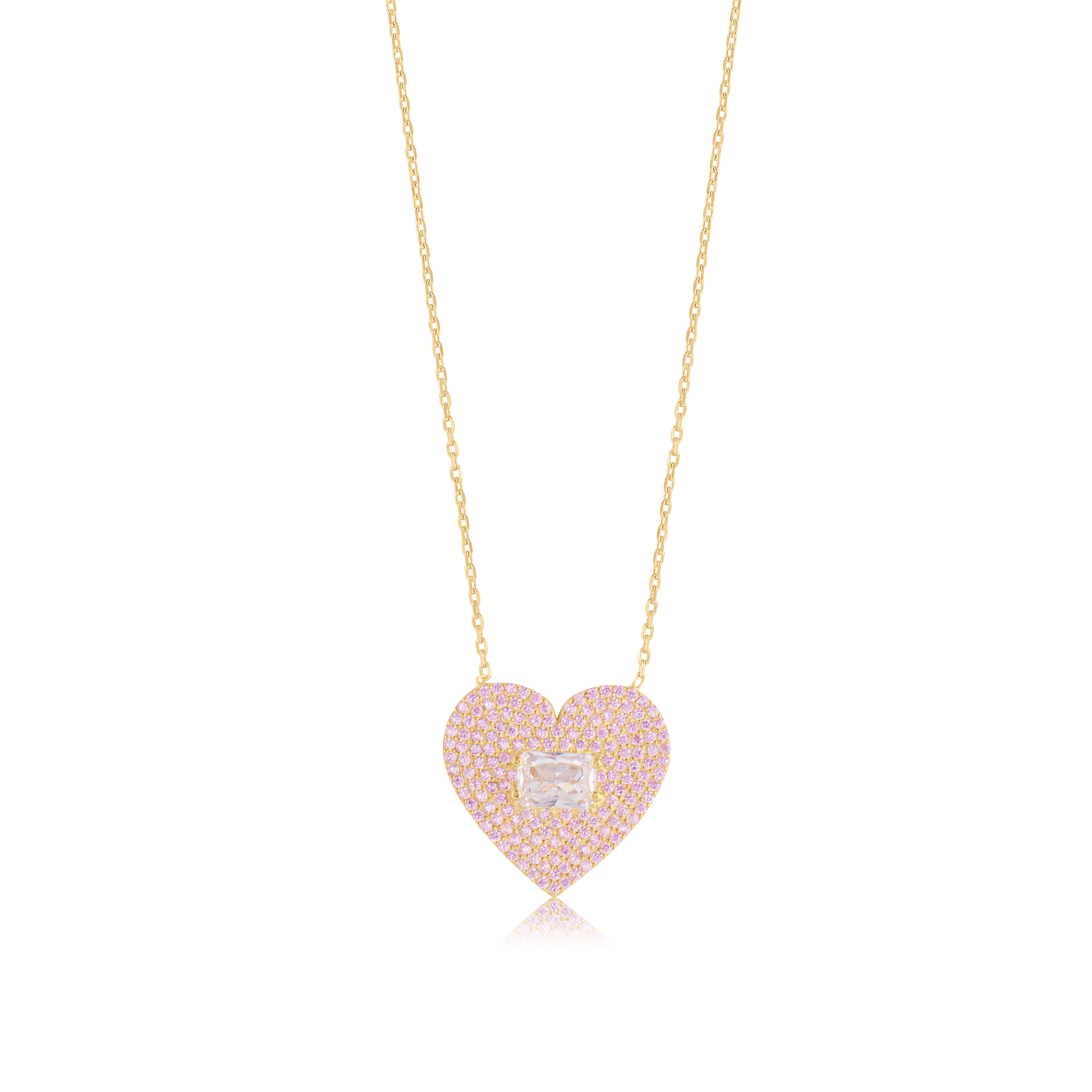 Pave Heart & Stone Necklace